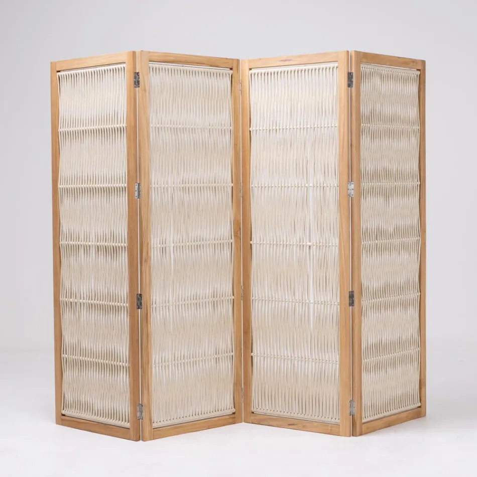 Venkovní přepážka v provedení teak, hliník a tkaní lan - Vision Viadurini