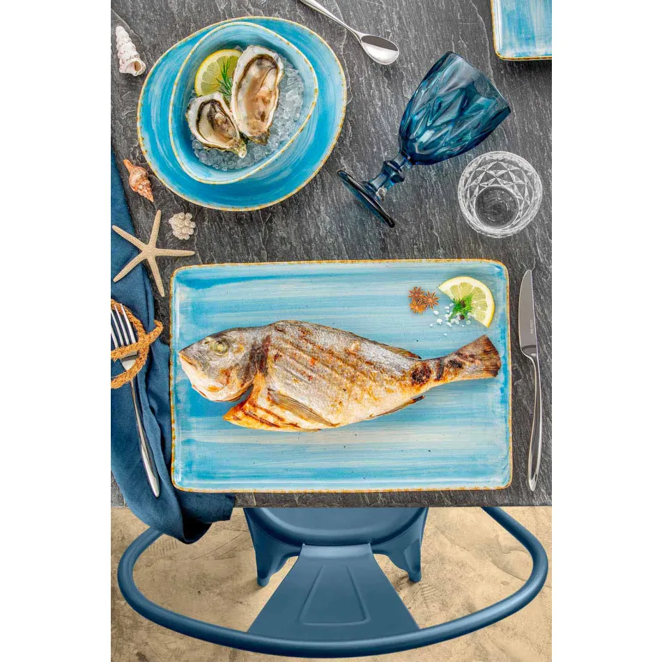 Service 12 Obdélníkové a kulaté barevné desky Moderní design v kamenina - Simba Viadurini