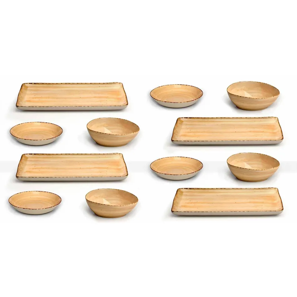 Service 12 Obdélníkové a kulaté barevné desky Moderní design v kamenina - Simba Viadurini