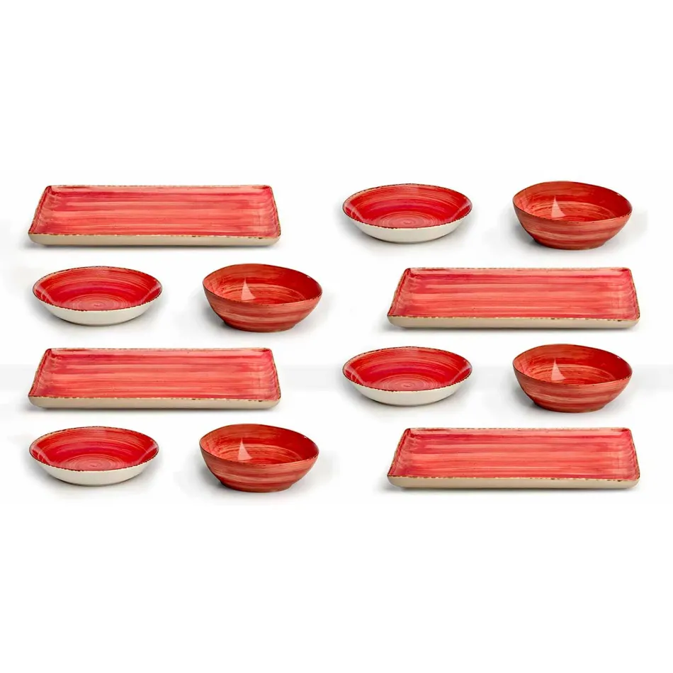 Service 12 Obdélníkové a kulaté barevné desky Moderní design v kamenina - Simba Viadurini