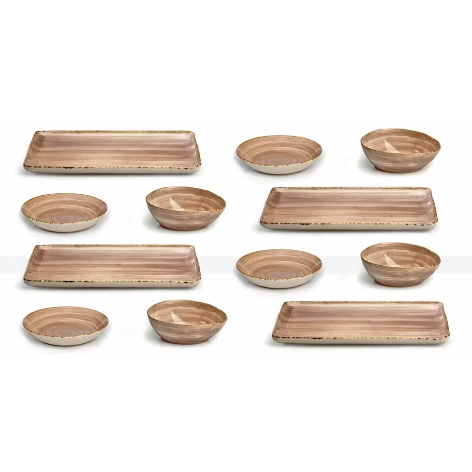 Service 12 Obdélníkové a kulaté barevné desky Moderní design v kamenina - Simba Viadurini