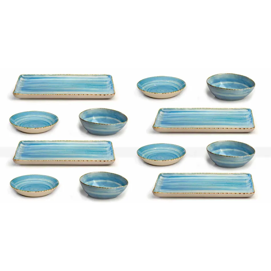 Service 12 Obdélníkové a kulaté barevné desky Moderní design v kamenina - Simba Viadurini