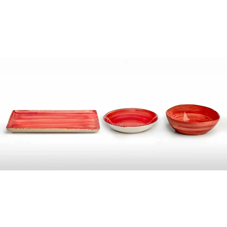 Service 12 Obdélníkové a kulaté barevné desky Moderní design v kamenina - Simba Viadurini