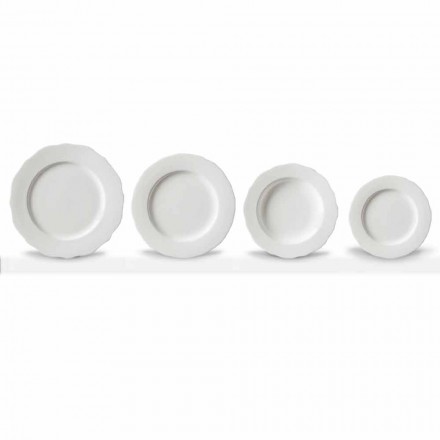Sada 24 designových talířů z vlnitého bílého porcelánu - Armanda Viadurini