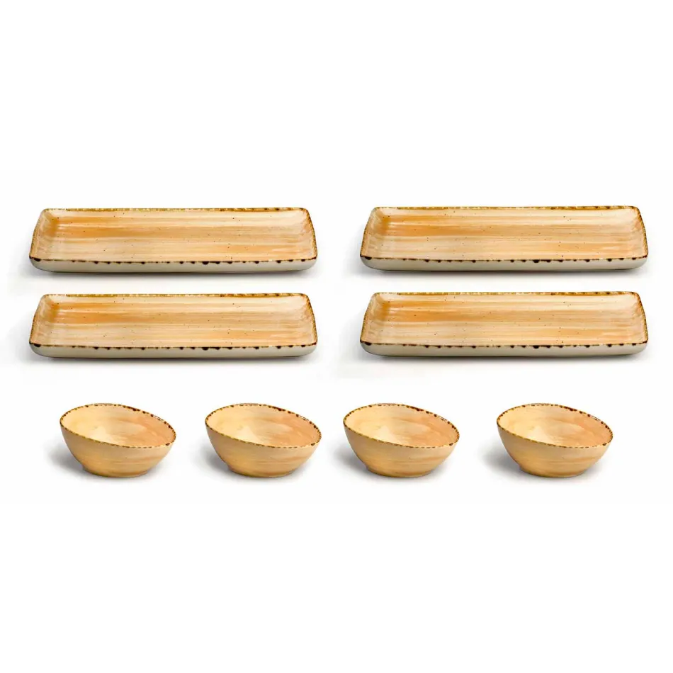 Sada 8 moderních obdélníkových desek a barevných kameninových misek - Simba Viadurini