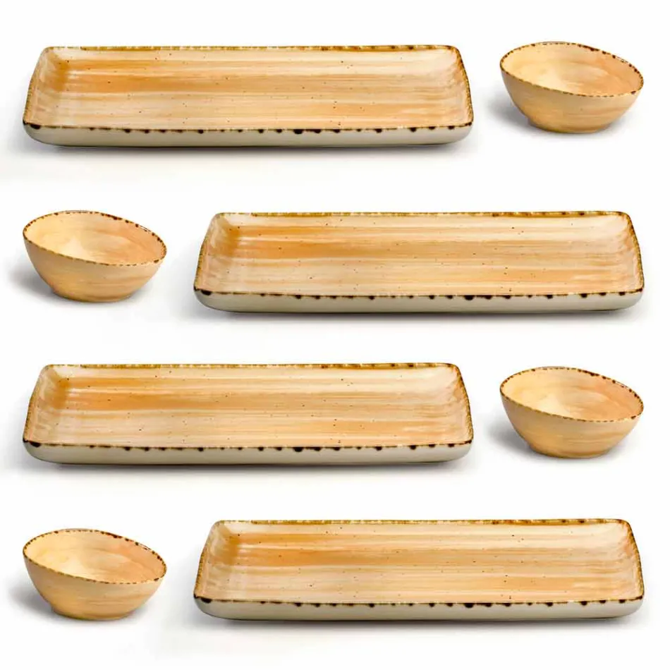 Sada 8 moderních obdélníkových desek a barevných kameninových misek - Simba Viadurini