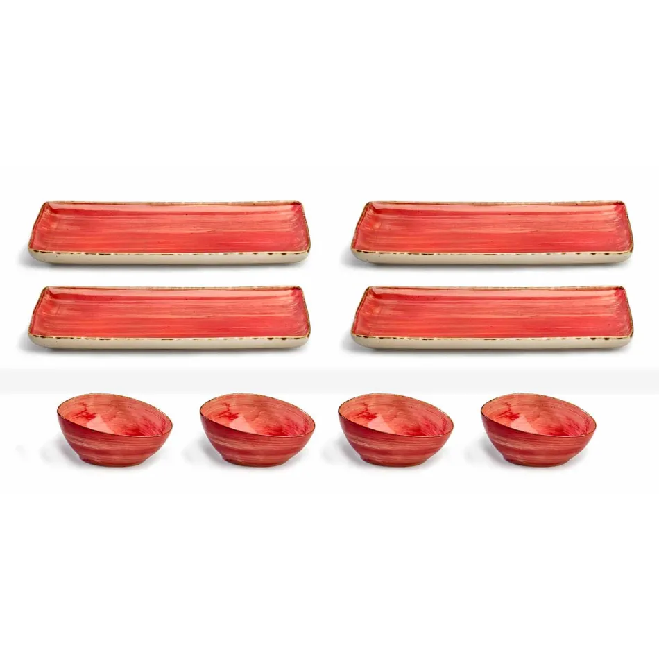 Sada 8 moderních obdélníkových desek a barevných kameninových misek - Simba Viadurini