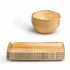 Sada 8 moderních obdélníkových desek a barevných kameninových misek - Simba Viadurini