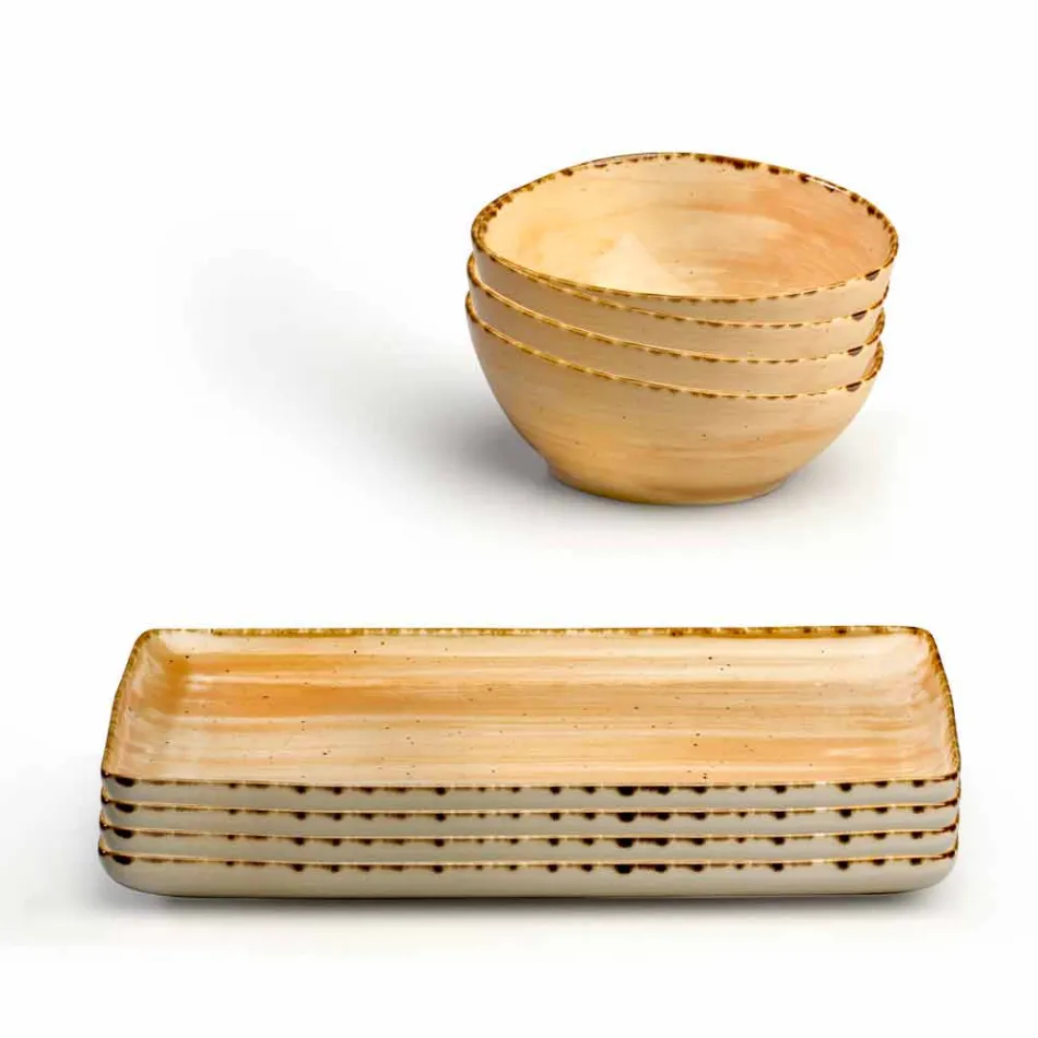 Sada 8 moderních obdélníkových desek a barevných kameninových misek - Simba Viadurini