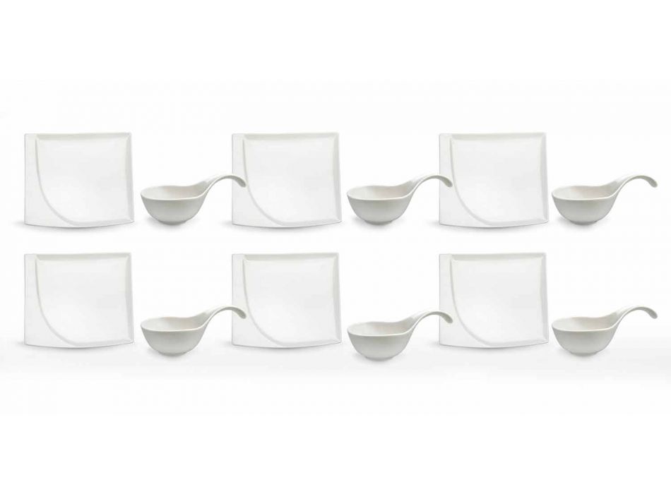 Aperitif Service 12 kusů moderních bílých porcelánových desek - Nalah Viadurini