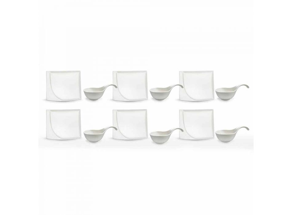 Aperitif Service 12 kusů moderních bílých porcelánových desek - Nalah Viadurini