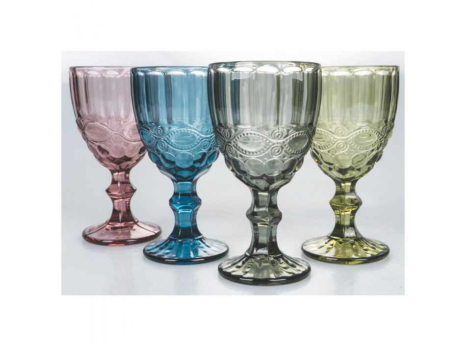 Servis pohárových brýlí z barevného a dekorovaného skla 12 kusů - Garbo Viadurini