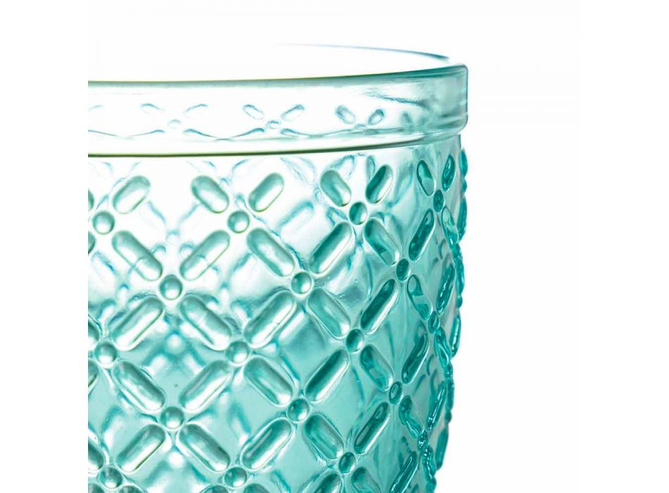 Barevná a zdobená vodní sklenice Service 12 kusů skla - Lozenge Viadurini