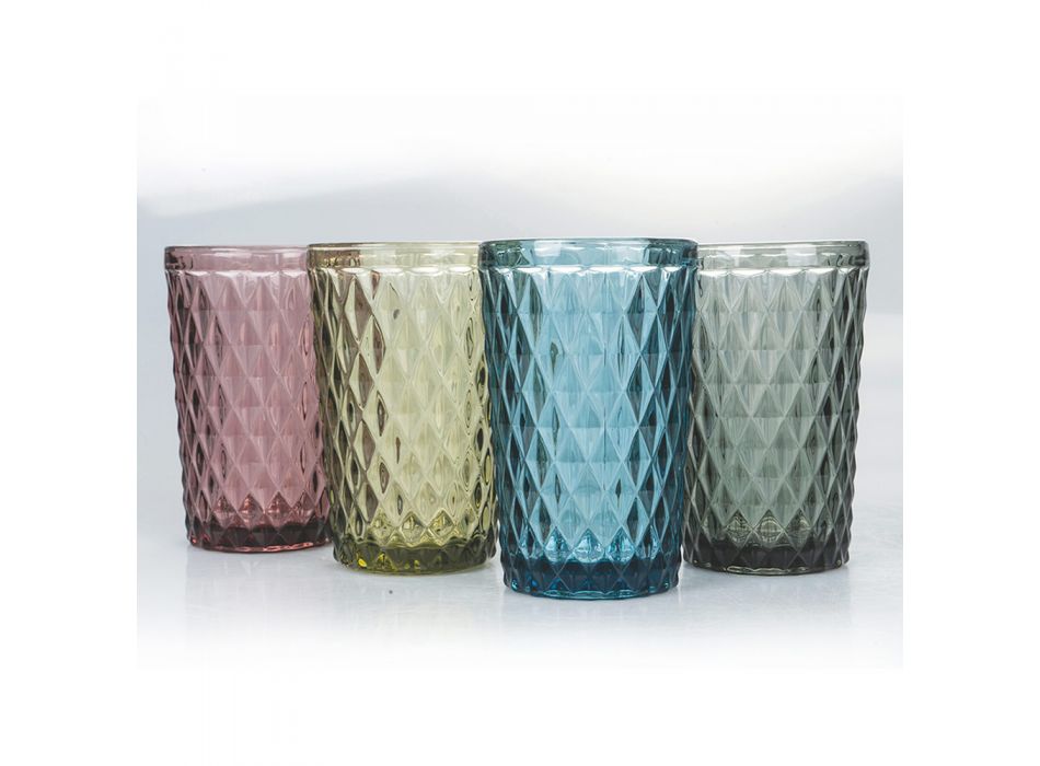 Sada skleněných nápojů z barevného a vyřezávaného skla, 12 kusů - Brillo Viadurini