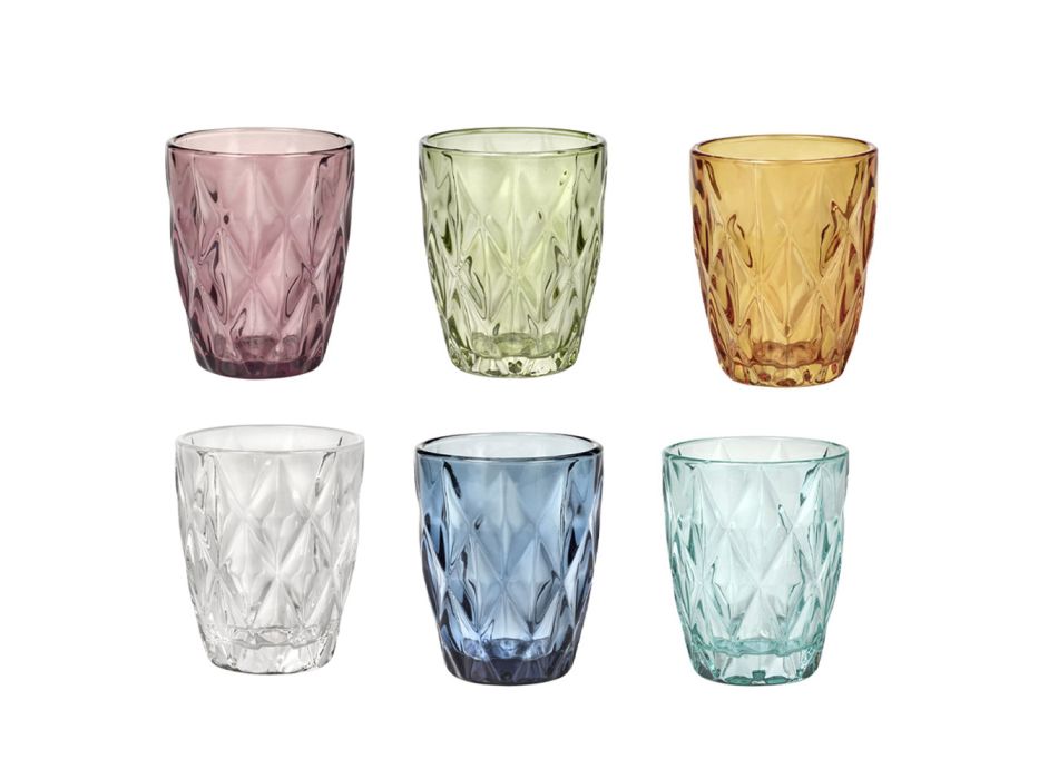 Barevné skleněné vodní sklenice sada 12 kusů moderního designu - Timon Viadurini