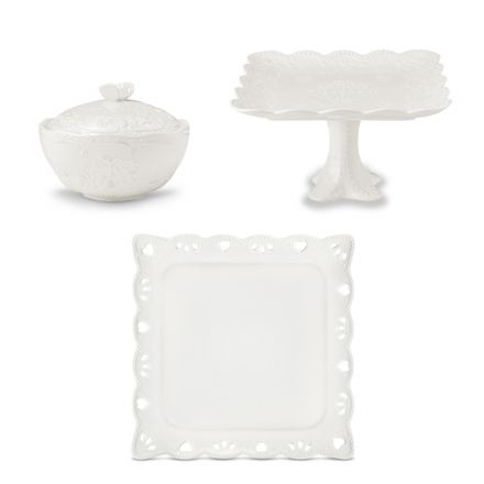 Služba formou bufetu nebo aperitivu v dekorovaném bílém porcelánu 3 kusy - Rafiki Viadurini