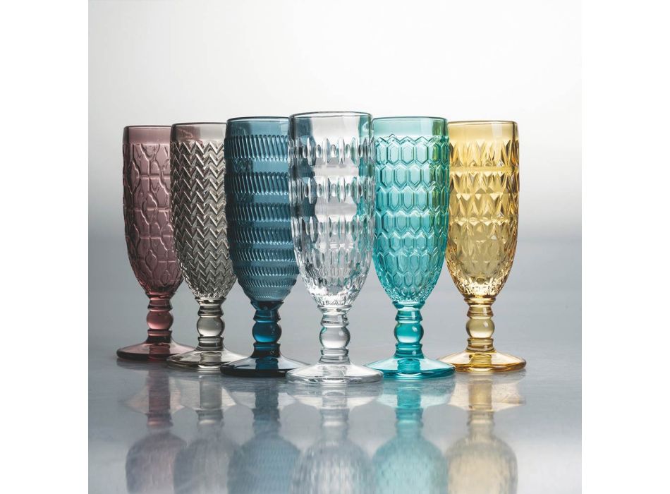 Sada pohárů na flétnu z barevného skla a různých dekorací 12 kusů - mix Viadurini