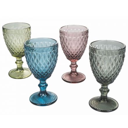 Sada pohárů z barevného a vyřezávaného skla s dekoracemi 12 kusů - Brillo Viadurini