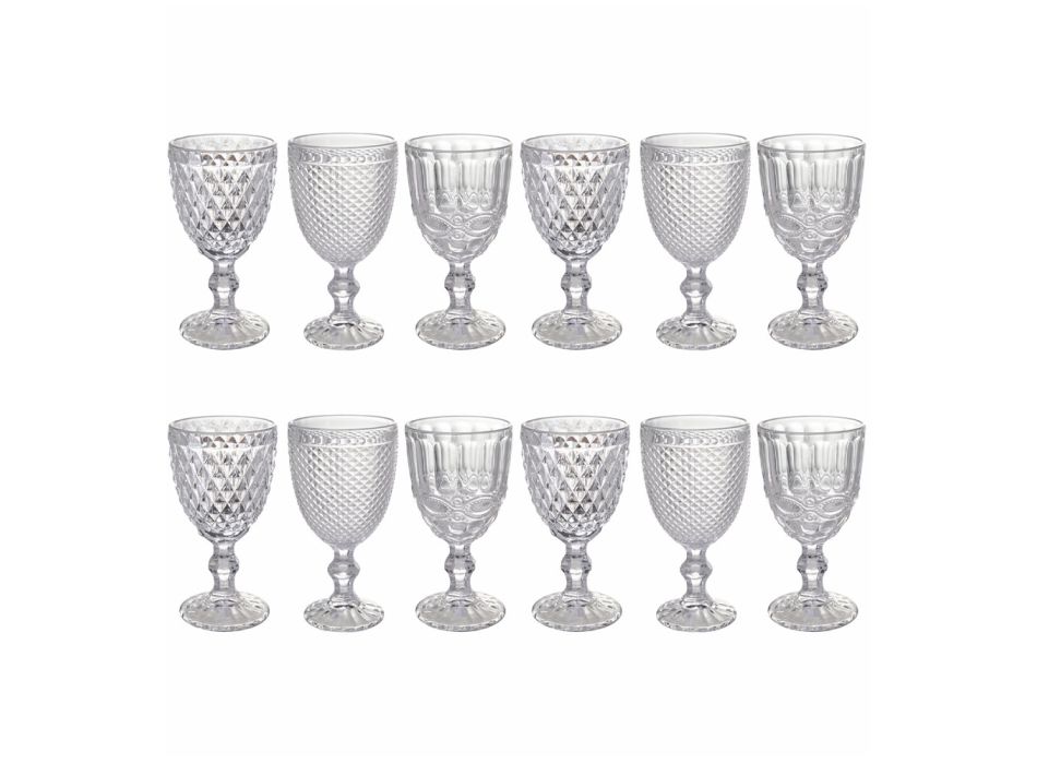 Sada pohárů na víno nebo vodu v dekorovaném průhledném skle 12 ks - Urbanvi Viadurini