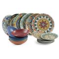 Servis 18 porcelánových talířů v jasných a jasných barvách - Noch