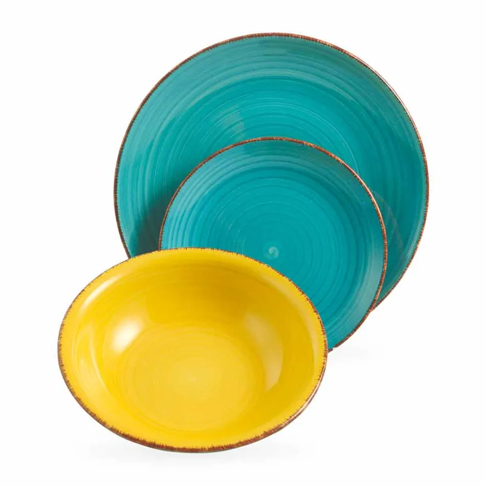 Nádobí s barevnými talíři 18 kusů v moderním kamenina - Abruzzo Viadurini