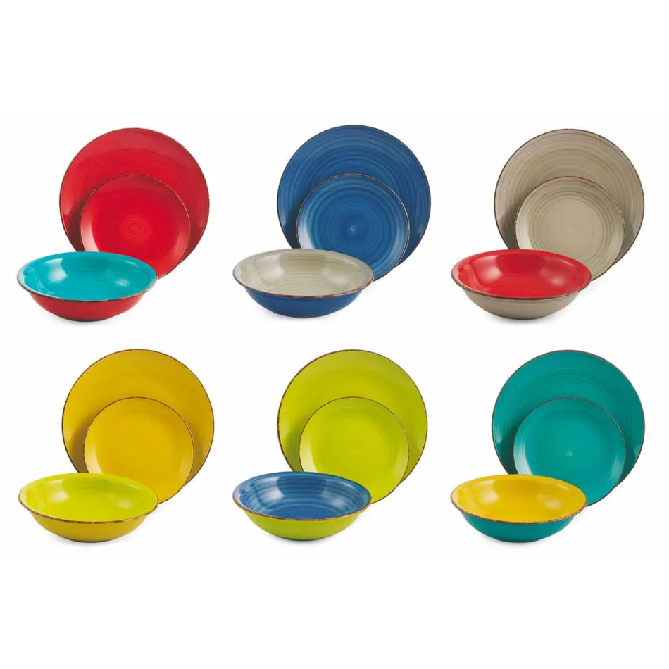 Nádobí s barevnými talíři 18 kusů v moderním kamenina - Abruzzo Viadurini