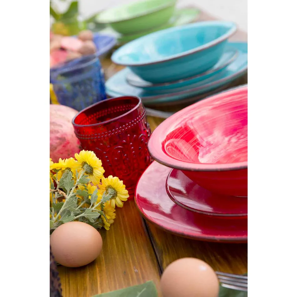 Nádobí s barevnými talíři 18 kusů v moderním kamenina - Abruzzo Viadurini