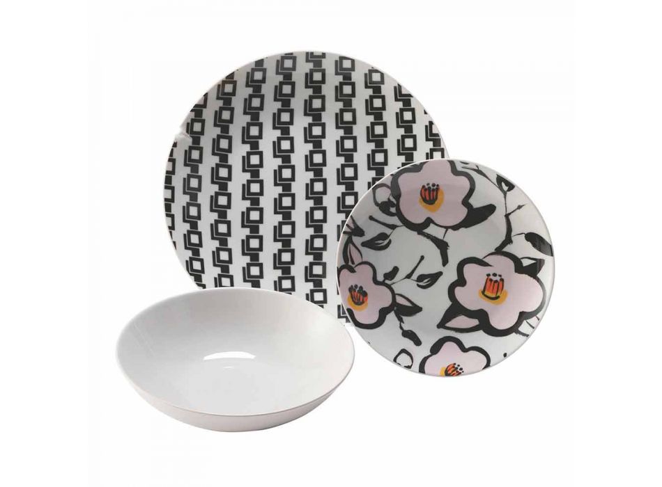 Porcelánová a kameninová stolní služba, 18 dílných barevných talířů - Nargile Viadurini