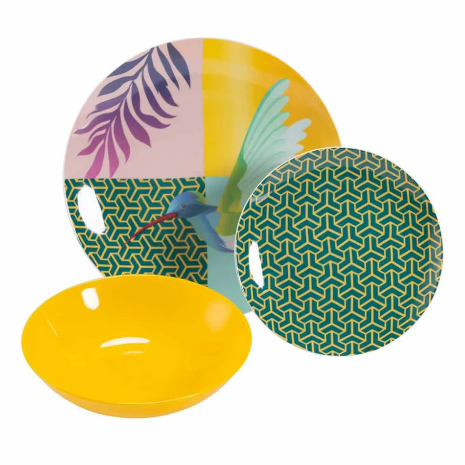 Služba porcelánu a nádobí v Gresu v 18 barevných designech - Tropycale Viadurini