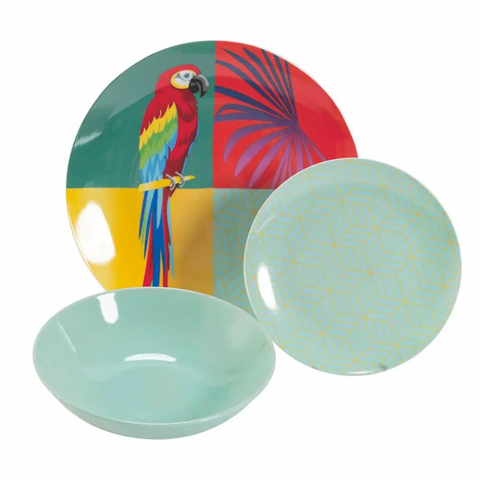 Služba porcelánu a nádobí v Gresu v 18 barevných designech - Tropycale Viadurini