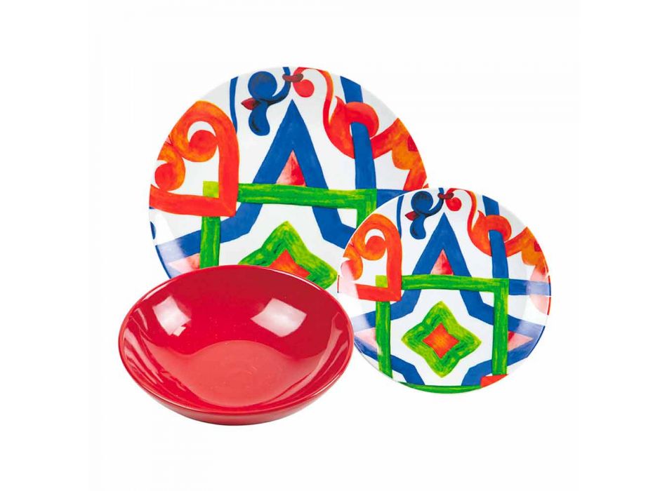 Sada moderních a barevných talířů v kameniny a porcelánu 18 kusů - Ciclade Viadurini