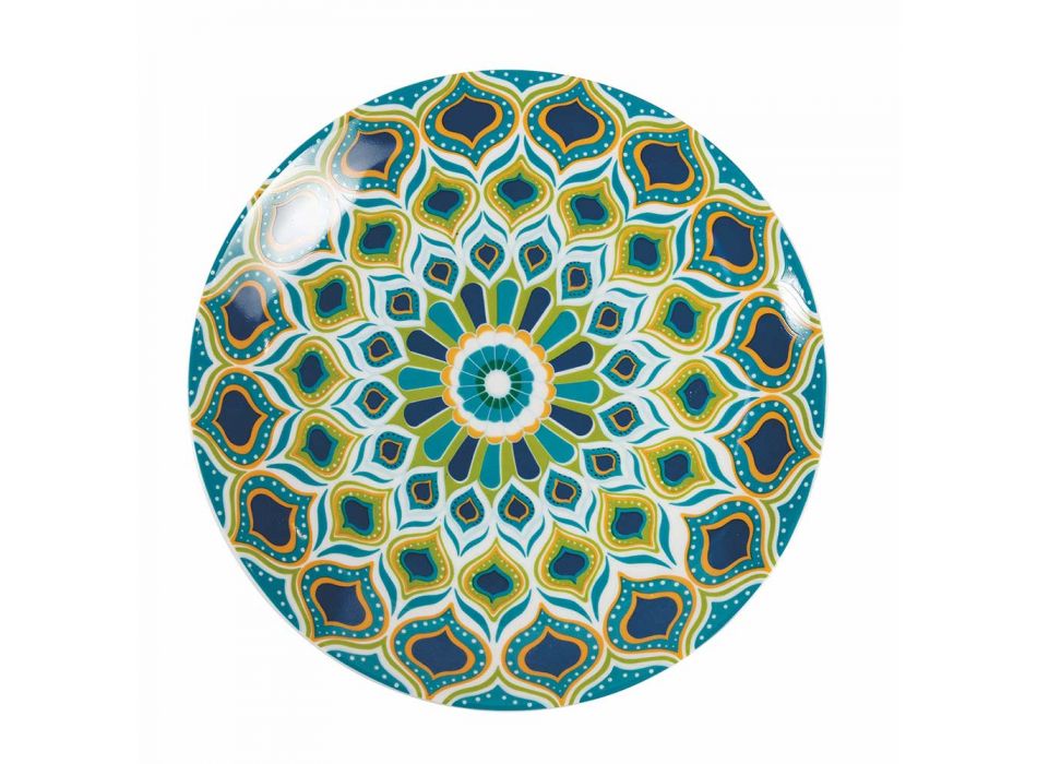 Porcelánový a kameninový stůl na etnické barevné nádobí, 18 kusů - Ibizia Viadurini