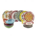 Porcelánový a kameninový stůl na etnické barevné nádobí, 18 kusů - Ibizia