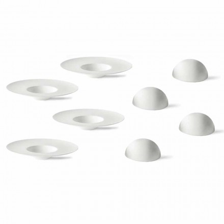 Nádobí s luxusním designem Cloche v 8 porcelánových bílých porcích - Flavia Viadurini