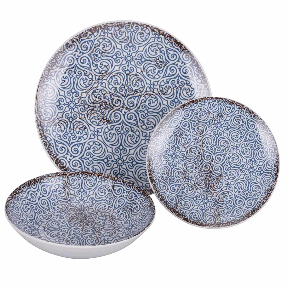 Porcelánová večeře s 18 kusy ve 2 různých provedeních - Jamais Viadurini