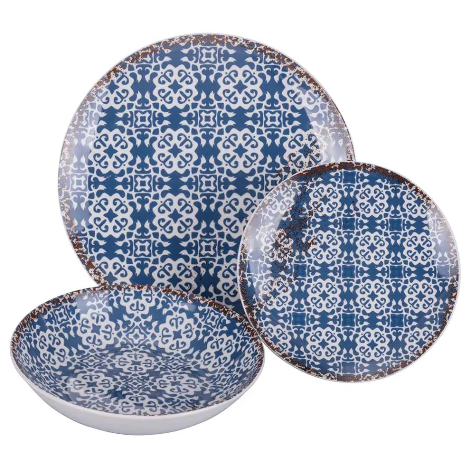 Porcelánová večeře s 18 kusy ve 2 různých povrchových úpravách - Jamais Viadurini