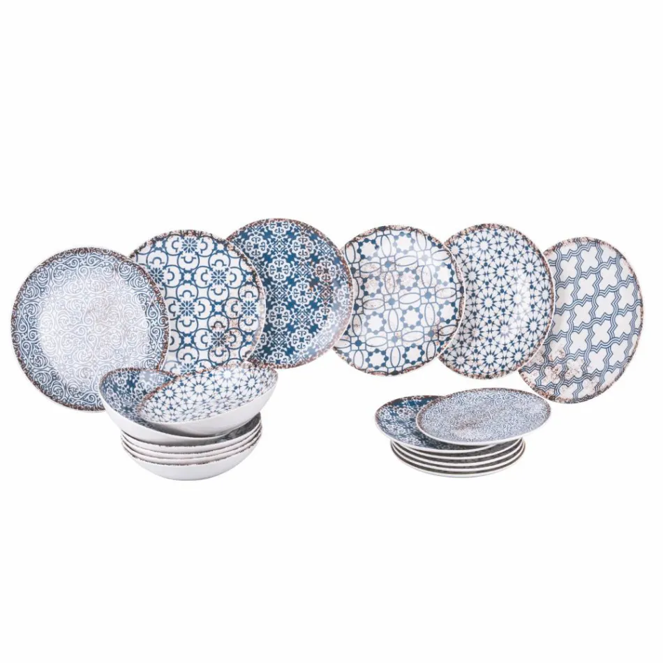 Porcelánová večeře s 18 kusy ve 2 různých provedeních - Jamais Viadurini