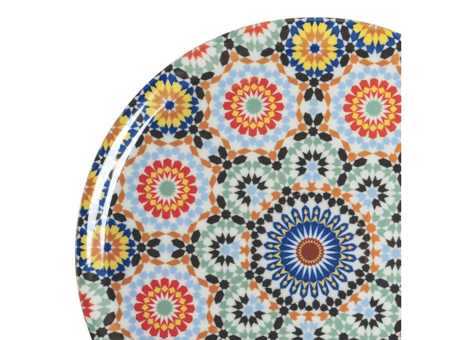 Zdobený barevný porcelánový talíř na pizzu 6 kusů – Maroko Viadurini