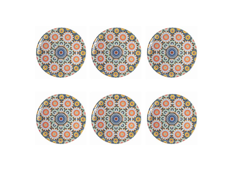 Zdobený barevný porcelánový talíř na pizzu 6 kusů – Maroko Viadurini