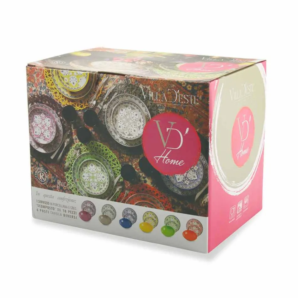 Etnické nádobí servis v porcelánu a barevné a moderní kamenina 18 kusů - Fez Viadurini
