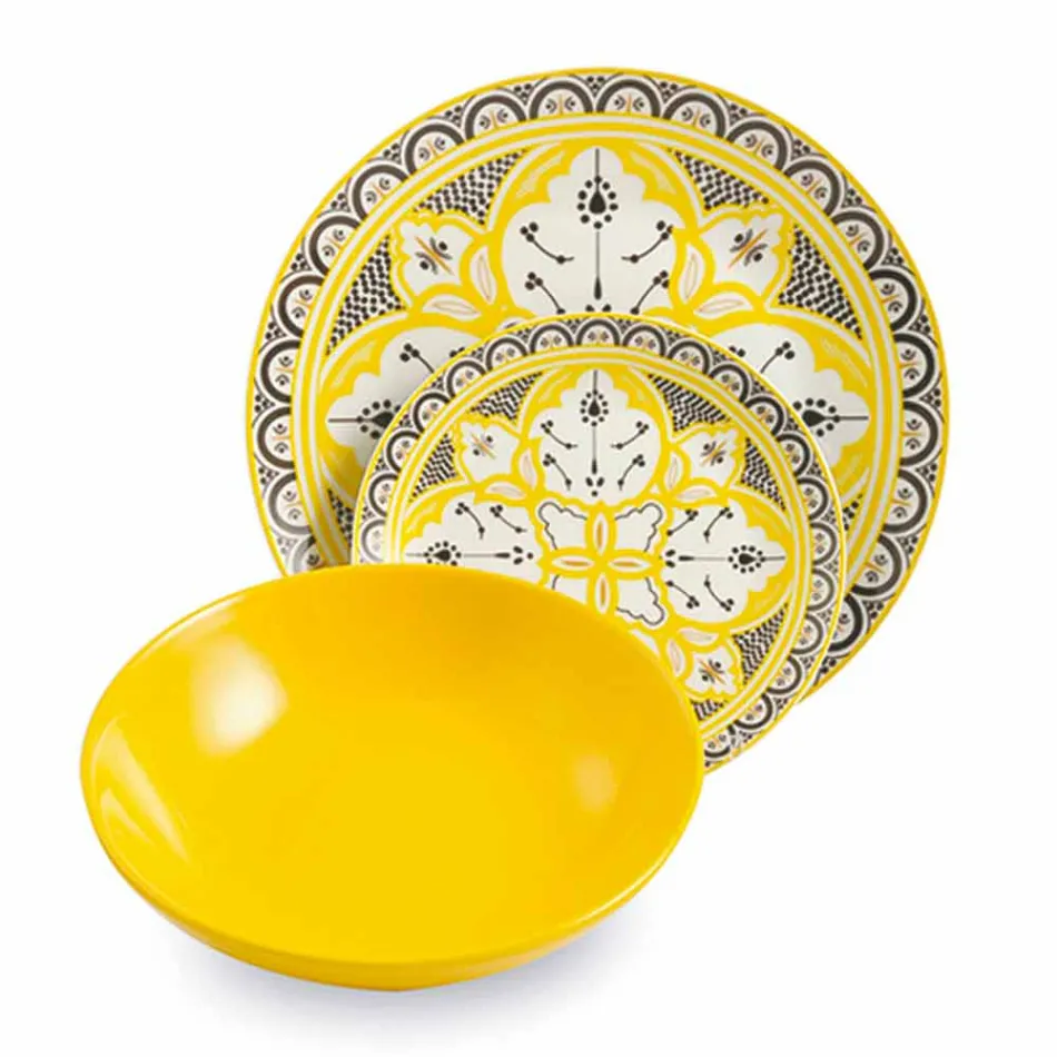 Etnické nádobí servis v porcelánu a barevné a moderní kamenina 18 kusů - Fez Viadurini