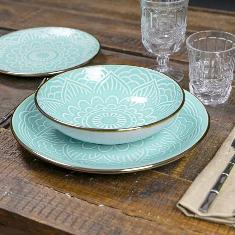 Servírování jídla v tvrdé dolomitové šedé, světle modré nebo modré 18 kusů - arabské Viadurini