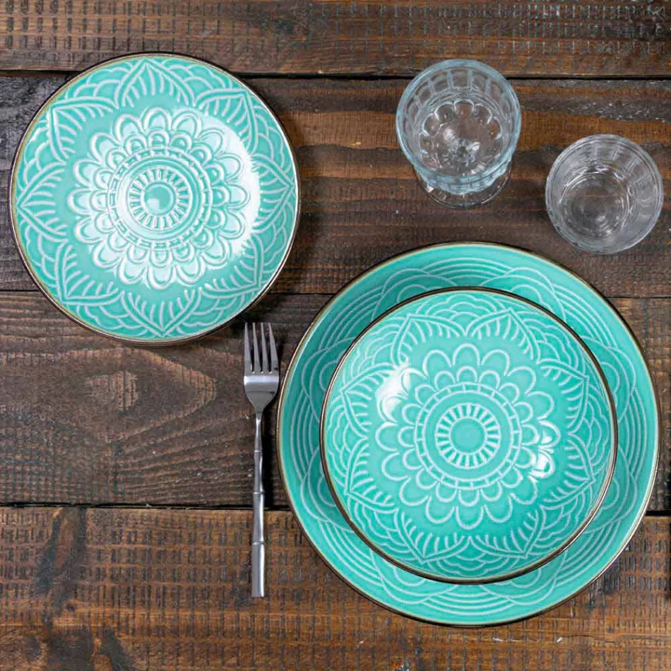 Servírování jídla v tvrdé dolomitové šedé, světle modré nebo modré 18 kusů - arabské Viadurini