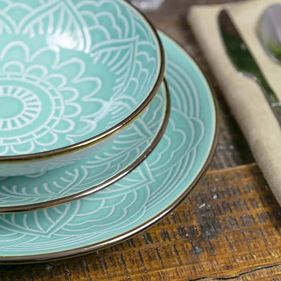 Servírování jídla v tvrdé dolomitové šedé, světle modré nebo modré 18 kusů - arabské Viadurini