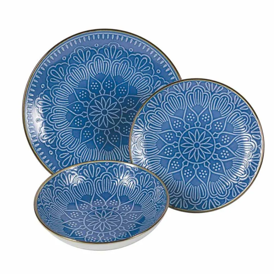 Servírování jídla v tvrdé dolomitové šedé, světle modré nebo modré 18 kusů - arabské Viadurini