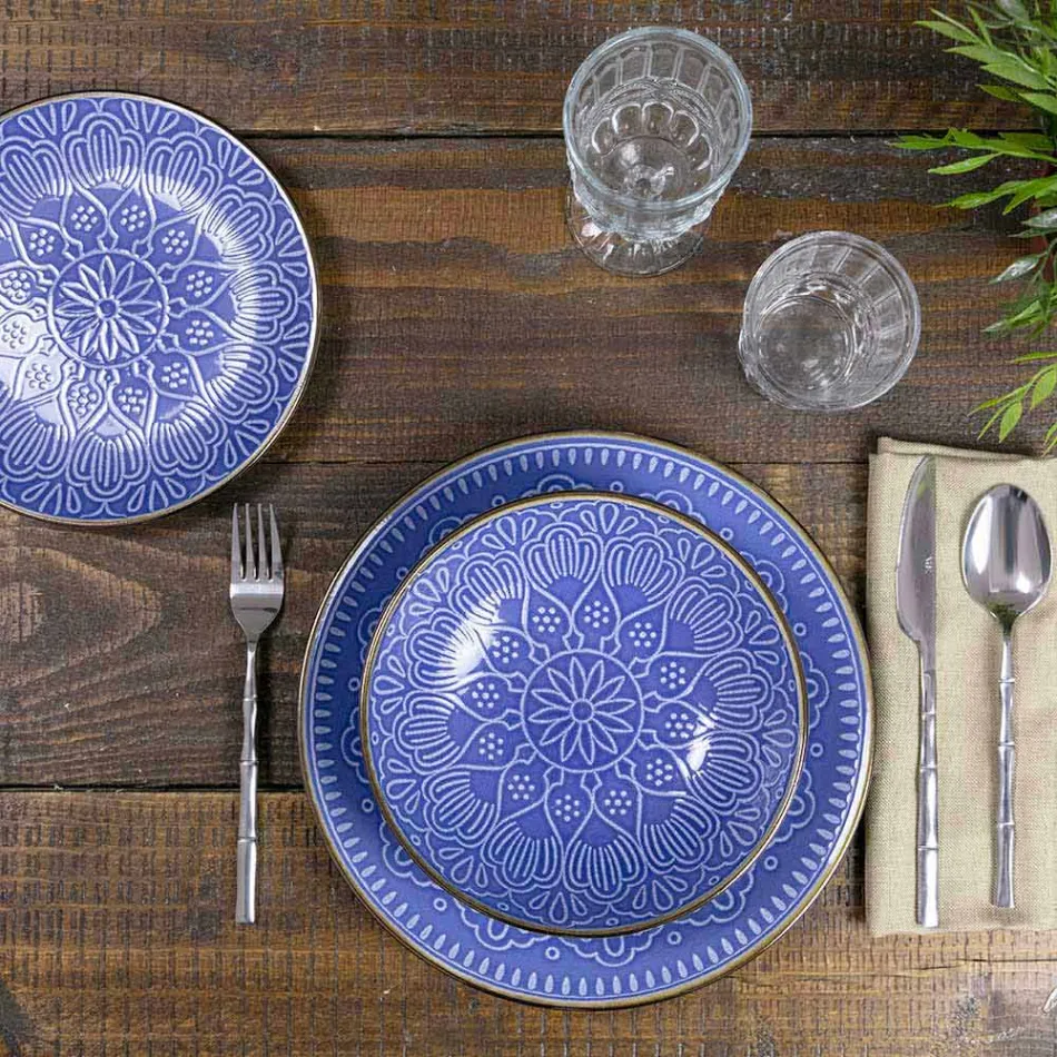 Servírování jídla v tvrdé dolomitové šedé, světle modré nebo modré 18 kusů - arabské Viadurini