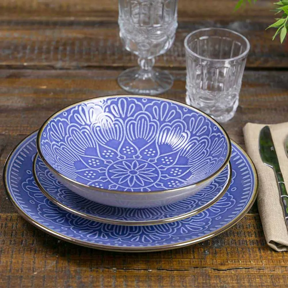 Servírování jídla v tvrdé dolomitové šedé, světle modré nebo modré 18 kusů - arabské Viadurini