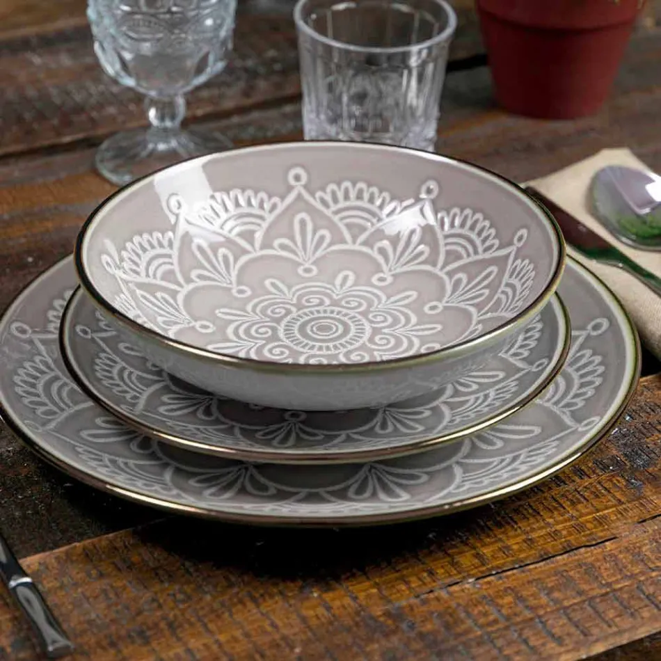 Servírování jídla v tvrdé dolomitové šedé, světle modré nebo modré 18 kusů - arabské Viadurini