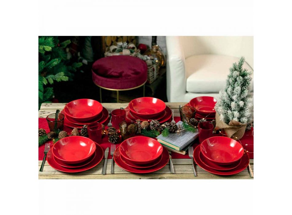 Červené vánoční talíře zasazené do kameniny 18 dílná tradice a elegance - Rossano Viadurini