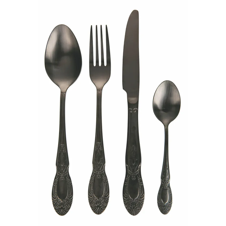 Kompletní sada příborů z černé nebo zlaté saténové oceli, 24 kusů - Fantasy Viadurini